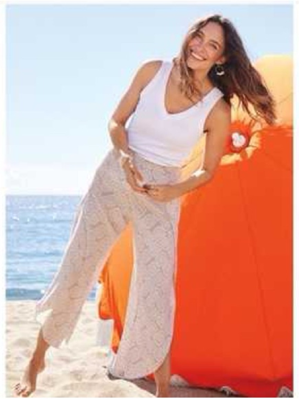 Roan + Ryan Beige Geometric Wide-Leg Pants Evereve Small